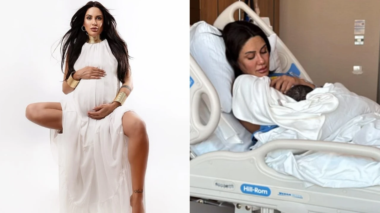 Doğum yapan Sahra Işık, oğlunu kucağına aldı