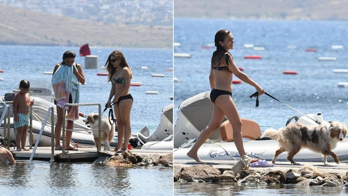Damla Sönmez tatil sezonunu köpeğiyle açtı