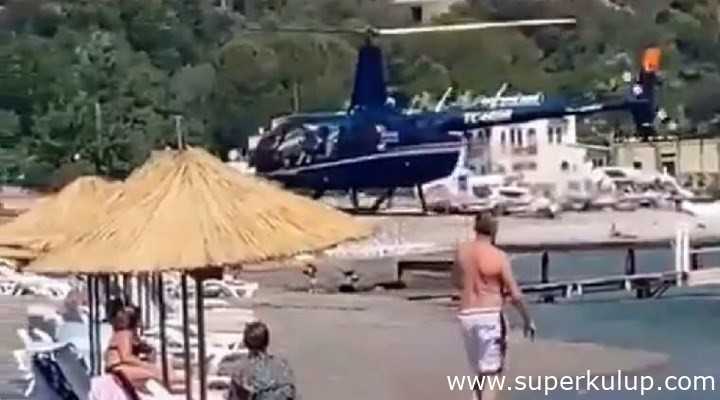 Marmaris'te yemek için halk plajına helikopterle iniş yaptılar